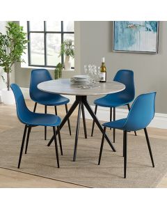 Aspen Grey Oak Round Dining Table With 4 Blue Curve Plastic Chairs