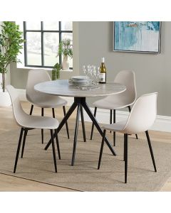 Aspen Grey Oak Round Dining Table With 4 Calico Curve Plastic Chairs