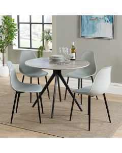 Aspen Grey Oak Round Dining Table With 4 Grey Curve Plastic Chairs