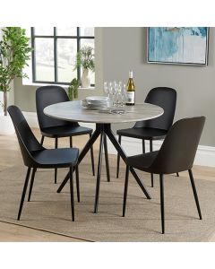 Aspen Grey Oak Round Dining Table With 4 Black Duo Plastic Chairs