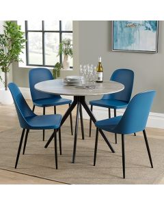 Aspen Grey Oak Round Dining Table With 4 Blue Duo Plastic Chairs