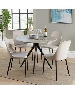 Aspen Grey Oak Round Dining Table With 4 Calico Duo Plastic Chairs