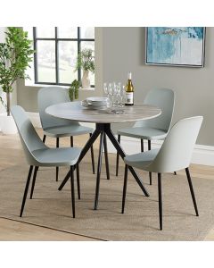 Aspen Grey Oak Round Dining Table With 4 Grey Duo Plastic Chairs