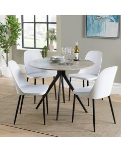 Aspen Grey Oak Round Dining Table With 4 White Duo Plastic Chairs