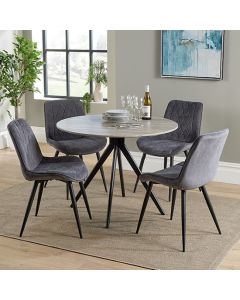 Aspen Grey Oak Round Dining Table With 4 Grey Fabric Chairs