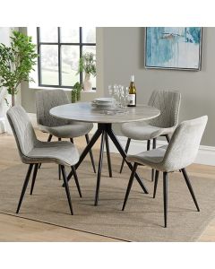 Aspen Grey Oak Round Dining Table With 4 Light Grey Fabric Chairs