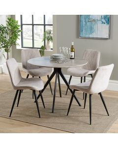 Aspen Grey Oak Round Dining Table With 4 Natural Fabric Chairs