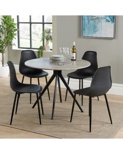 Aspen Grey Oak Round Dining Table With 4 Black Curve Plastic Chairs