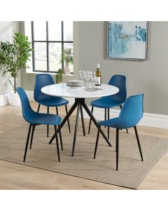 Aspen White Round Dining Table With 4 Blue Curve Plastic Chairs