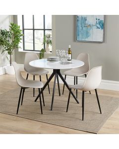 Aspen White Round Dining Table With 4 Calico Curve Plastic Chairs