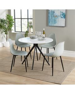 Aspen White Round Dining Table With 4 Grey Curve Plastic Chairs