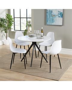 Aspen White Round Dining Table With 4 White Curve Plastic Chairs