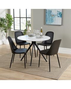 Aspen White Round Dining Table With 4 Black Duo Plastic Chairs