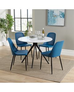 Aspen White Round Dining Table With 4 Blue Duo Plastic Chairs