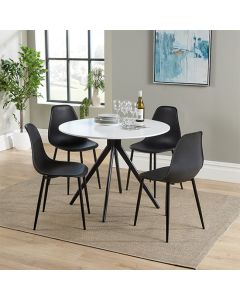 Aspen White Round Dining Table With 4 Black Curve Plastic Chairs