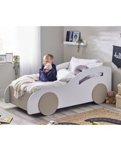 Atlantis Wooden Toddler Car Bed In White And Taupe Effect