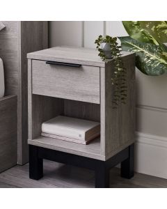 Bali Wooden Bedside Cabinet With 1 Drawer In Grey Oak