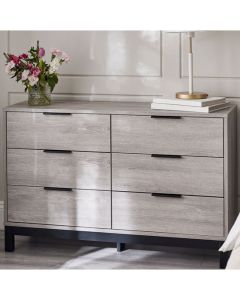 Bali Wide Wooden Chest Of 6 Drawers In Grey Oak