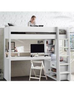 Blaze Wooden Highsleeper Bunk Bed With Gaming Desk In All White