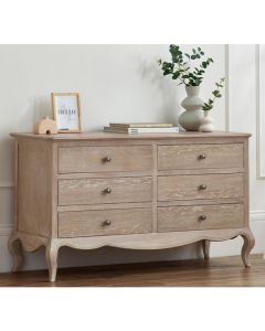 Camille Wide Wooden Chest Of 6 Drawers In Limed Oak