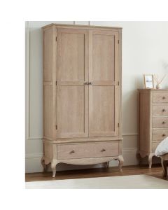 Camille Wooden Wardrobe With 2 Doors 1 Drawer In Limed Oak