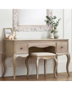 Camille Wooden Dressing Table And Stool In Limed Oak