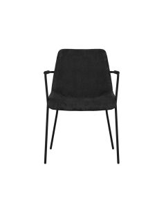 Carlo Velvet Dining Chair With Arms In Black With Black Metal Frame