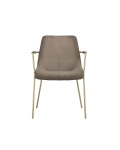 Carlo Velvet Dining Chair With Arms In Taupe With Gold Metal Frame