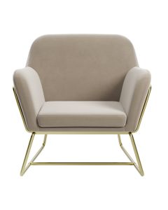 Charles Velvet Armchair In Beige With Brushed Gold Legs