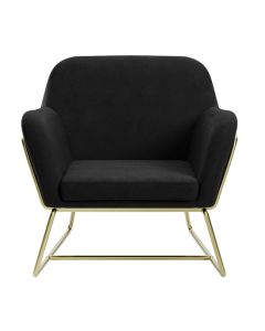 Charles Velvet Armchair In Black With Brushed Gold Legs