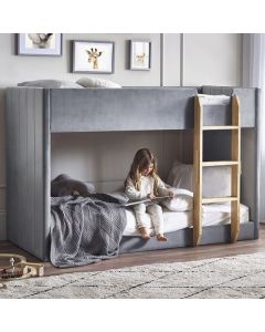 Daytona Grey Velvet Wooden Bunk Bed In Woodgrain