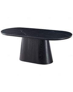 Bianca Oval Sintered Stone Dining Table In Black And Black