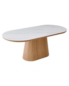 Bianca Oval Sintered Stone Dining Table In Beech And White