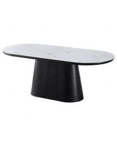 Bianca Oval Sintered Stone Dining Table In Black And White