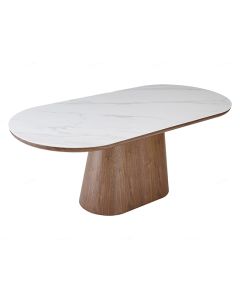 Bianca Oval Sintered Stone Dining Table In Walnut And White