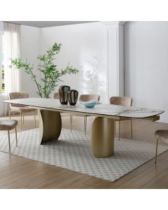 Palazzo Extending Italian Ceramic Dining Table In Matt White And Earth Vein