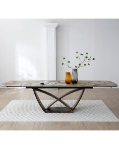 Lavish Extending Italian Ceramic Dining Table In Matt Ivory And Emerald Vein