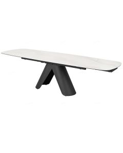 Opulento Extending Ceramic Dining Table In Matt White And Cosmic Grey Vein