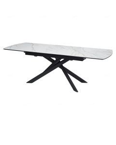 Cosma Extending Ceramic Dining Table In White And Sunset Cloud Vein