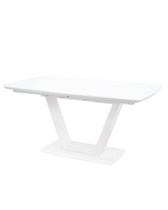 Logato Small Glass Top Extending Dining Table In Matt White