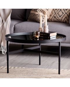 Franki Mirrored Glass Coffee Table With Black Metal Frame