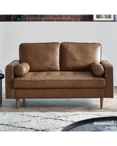 Henley Faux Leather 2 Seater Sofa With Bolsters In Brown Tan