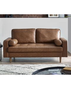 Henley Faux Leather 3 Seater Sofa With Bolsters In Brown Tan