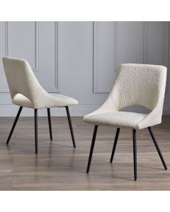 Iris Ivory Boucle Fabric Dining Chairs In Pair