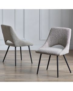 Iris Grey Boucle Fabric Dining Chairs In Pair