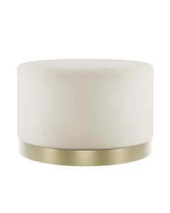 Lara Large Round Velvet Pouffe In Cream With Brushed Gold Base