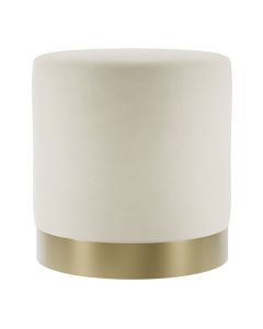 Lara Small Round Velvet Pouffe In Cream With Brushed Gold Base