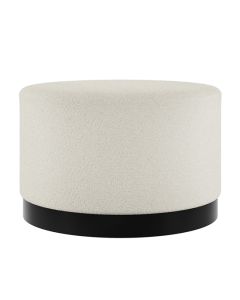 Lara Large Boucle Fabric Pouffe In Ivory With Matte Black Base