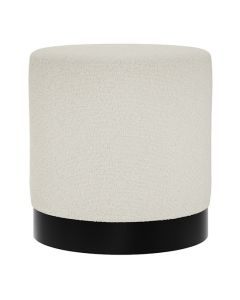 Lara Small Boucle Fabric Pouffe In Ivory With Matte Black Base