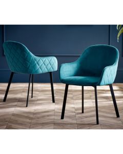 Lima Teal Velvet Dining Chairs In Pair